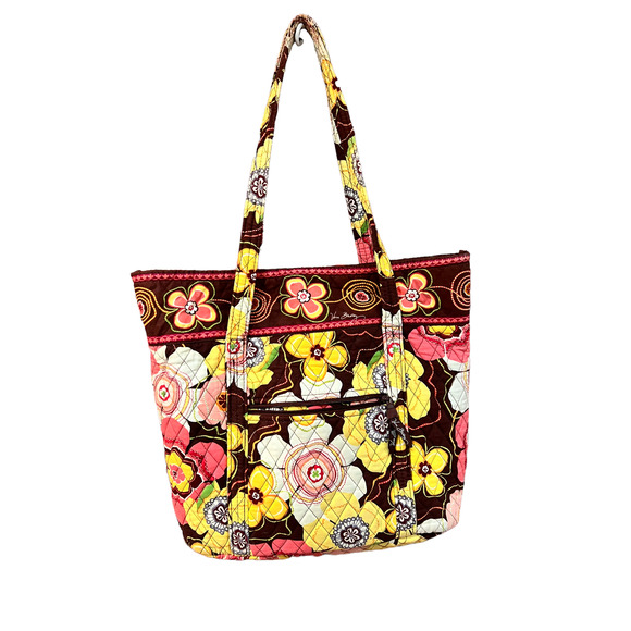 Vera Bradley Brown Floral Tote Bag with Tortoise Shell Toggle Clasp - Picture 4 of 7